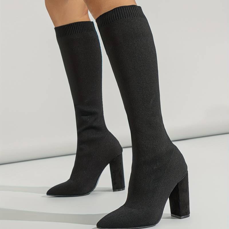 Knee-High Sock Fit Boots for Women with Pointed Toe