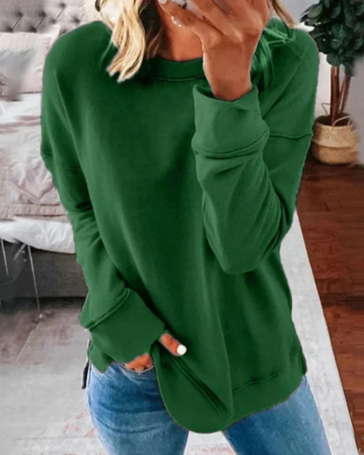 Loose-Fit Women's Round Neck Sweatshirt with Long Sleeves and Thumb Holes