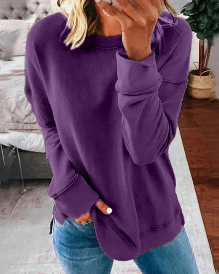 Loose-Fit Women's Round Neck Sweatshirt with Long Sleeves and Thumb Holes