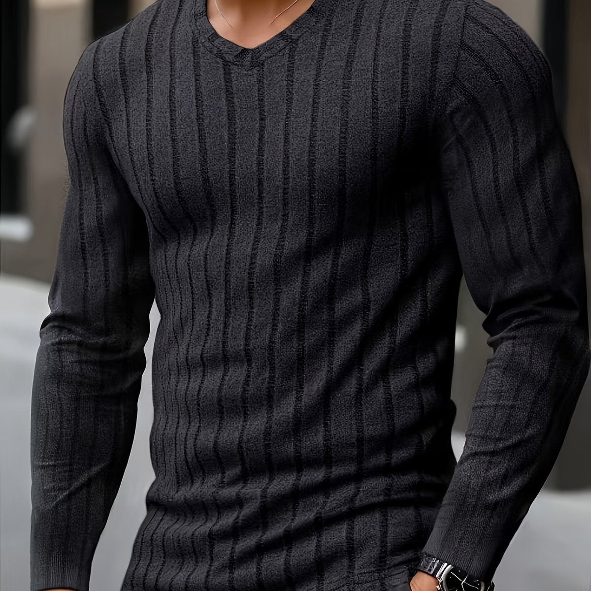 Bryce | Long Sleeve Ribbed V-Neck Top