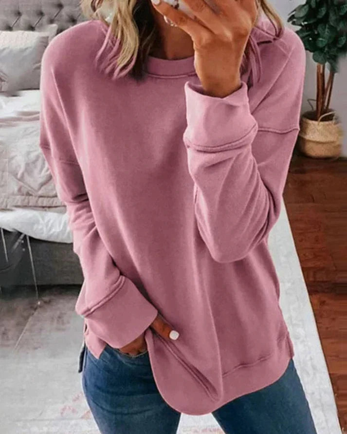 Loose-Fit Women's Round Neck Sweatshirt with Long Sleeves and Thumb Holes
