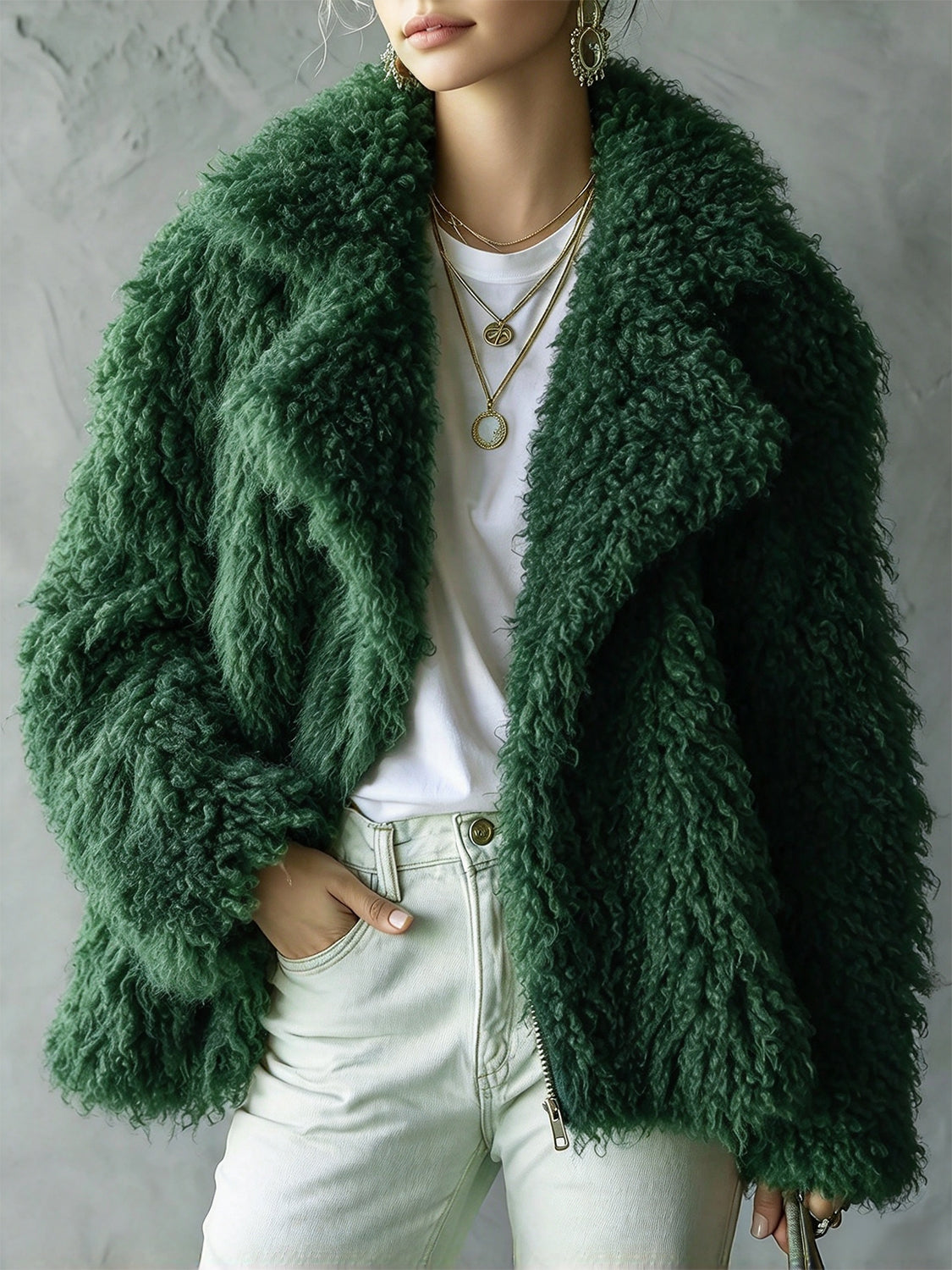 Sara | Women's Relaxed Fit Thick Teddy Jacket with Oversized Collar