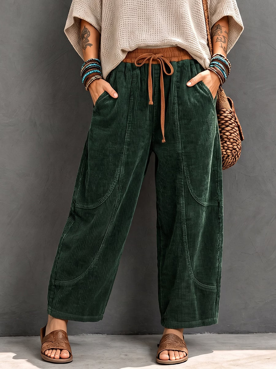 Women's Elastic-Waist Corduroy Harem Pants