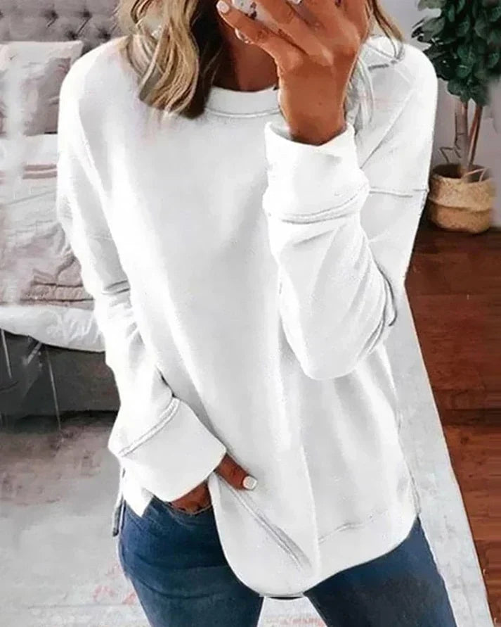 Loose-Fit Women's Round Neck Sweatshirt with Long Sleeves and Thumb Holes