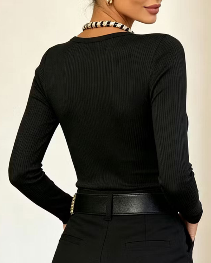 Tailored Long Sleeve Top with Button Details