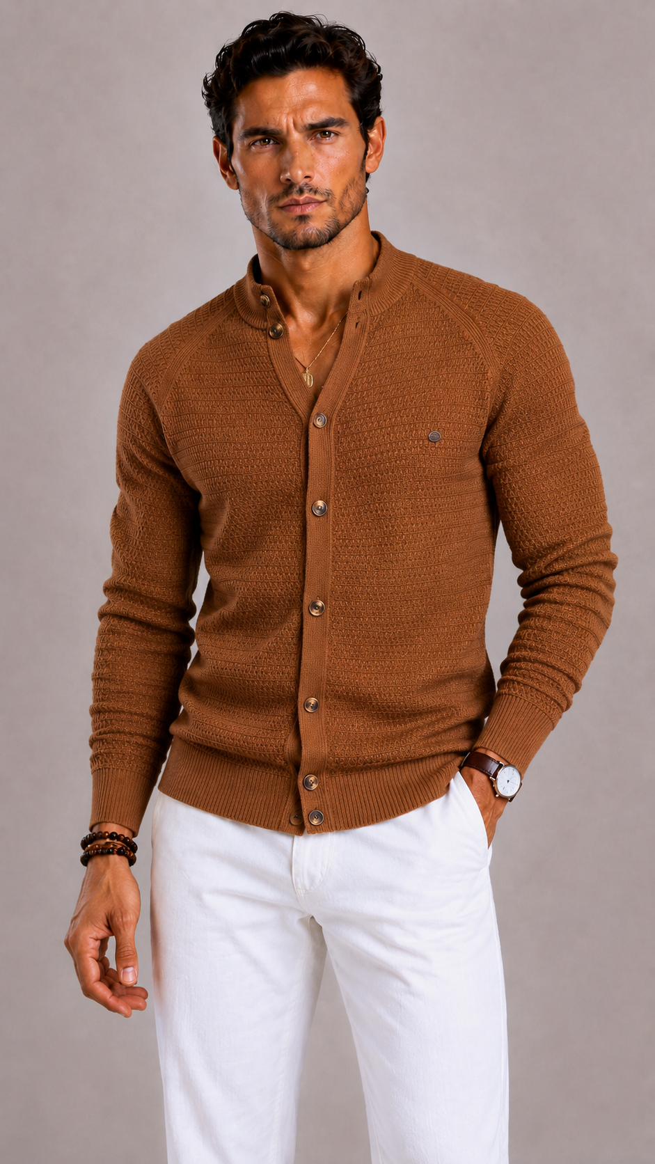 Men's Knitted Cotton Cardigan with Classic Fit
