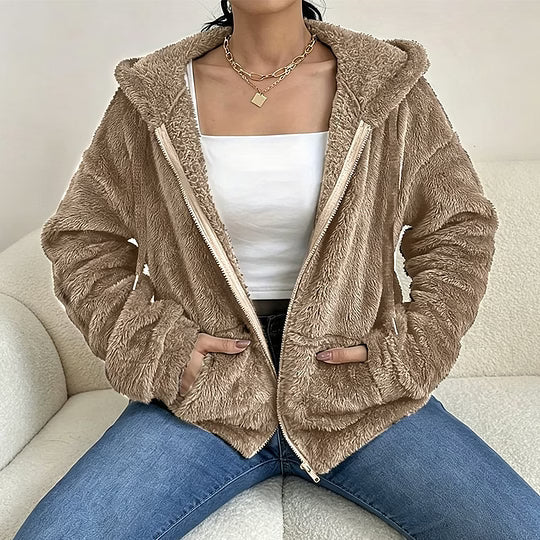 Zip-Up Hooded Fleece Jacket for Women