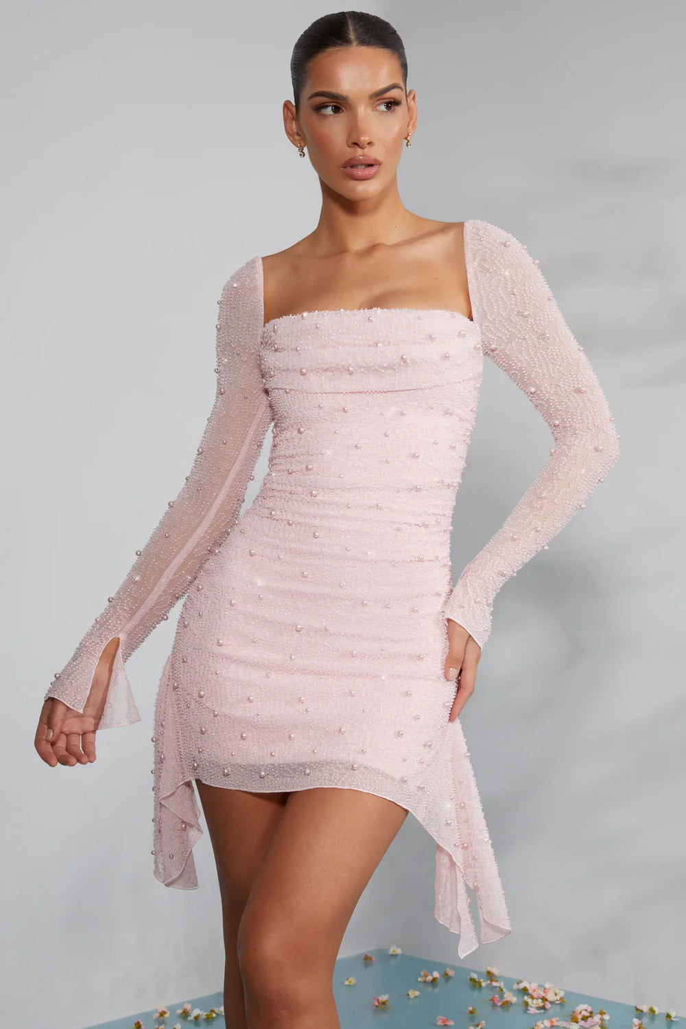 Short Dress Ladies Regular Fit Long Sleeves Decorated Collar Formal