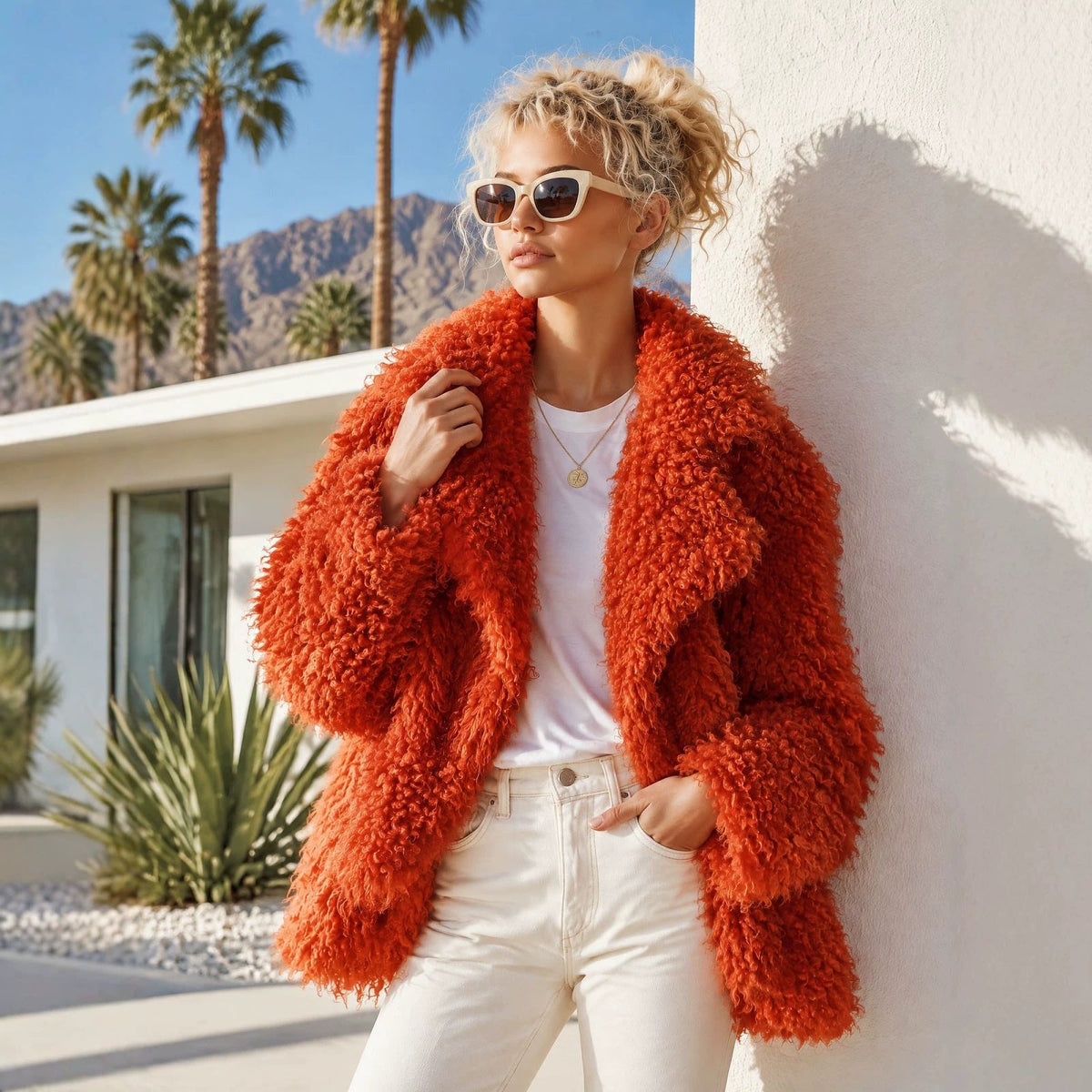 Sara | Women's Relaxed Fit Thick Teddy Jacket with Oversized Collar