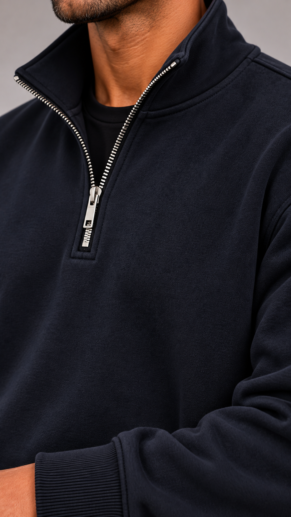 Men's Oversized Quarter Zip Sweater with Stand-Up Collar
