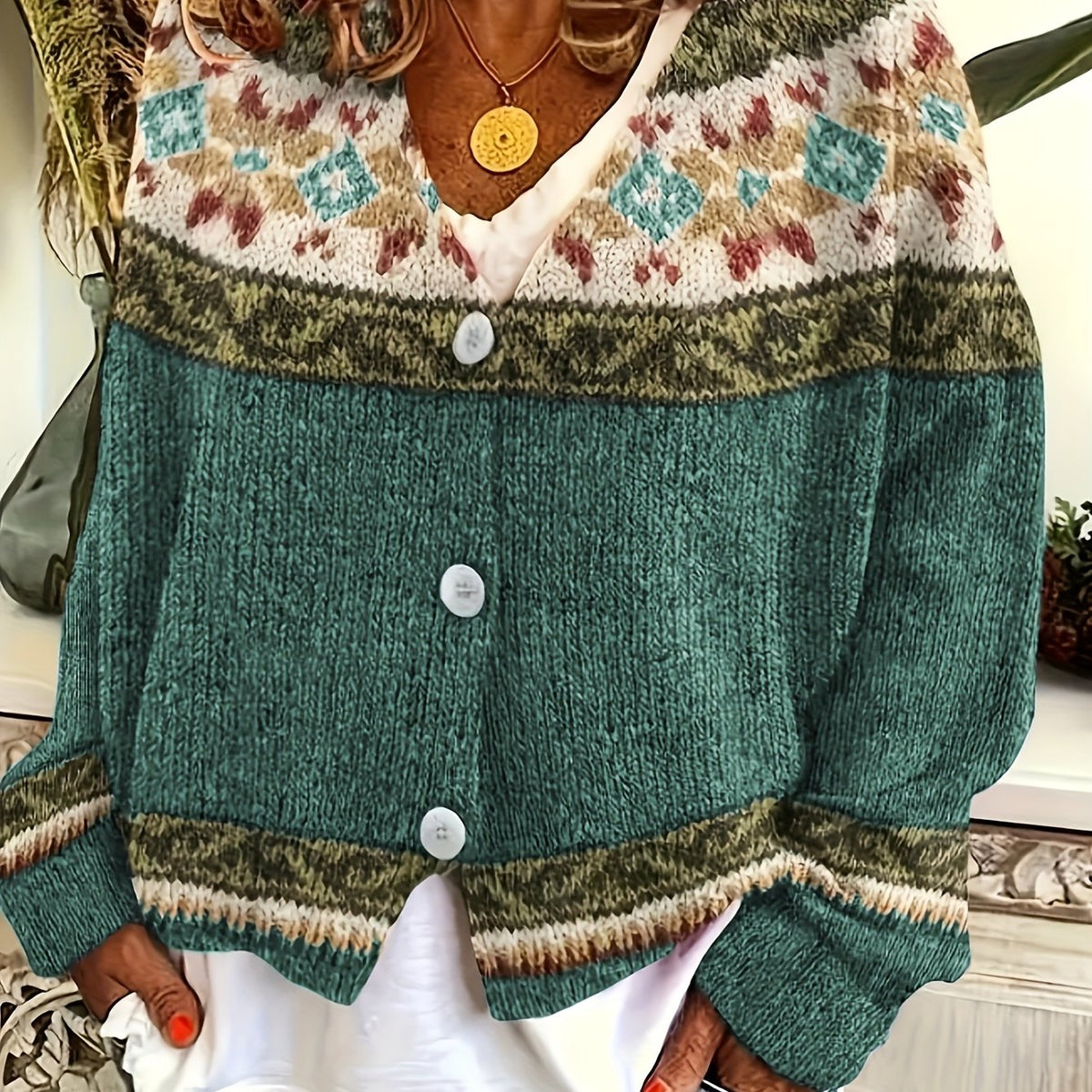 Fiona | Stylish Patterned Button-Up Cardigan