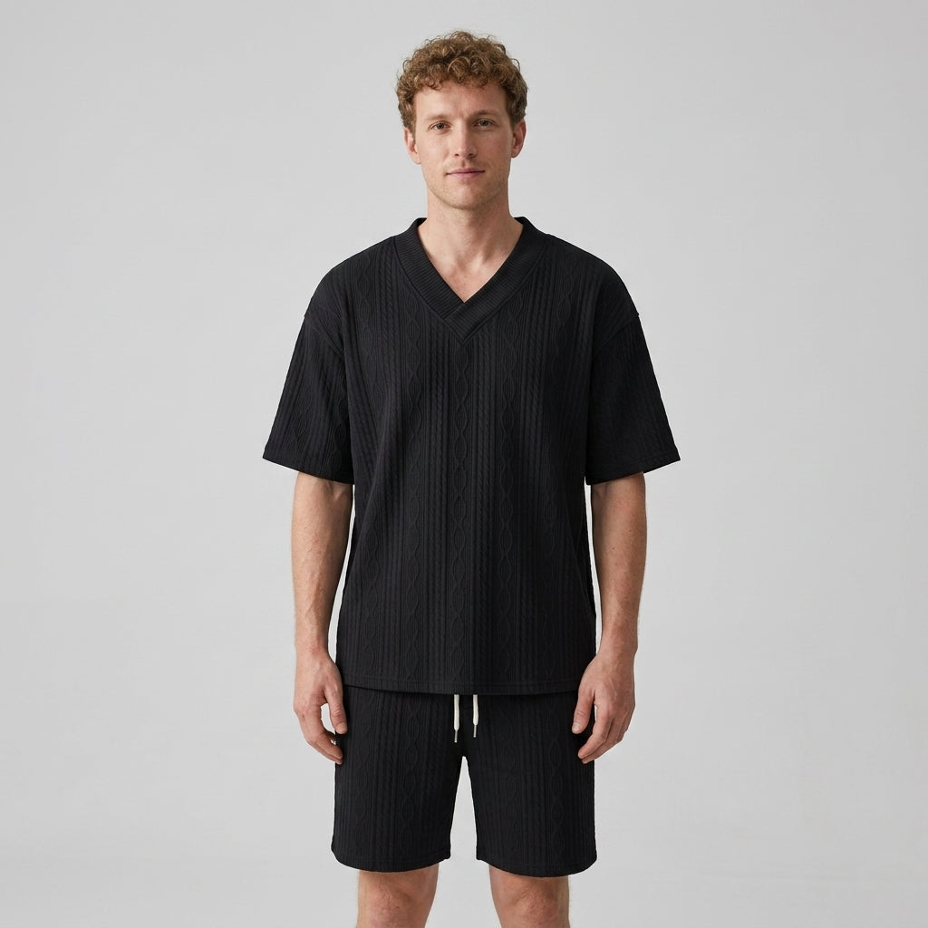 Knitted set with V-neck and shorts for men