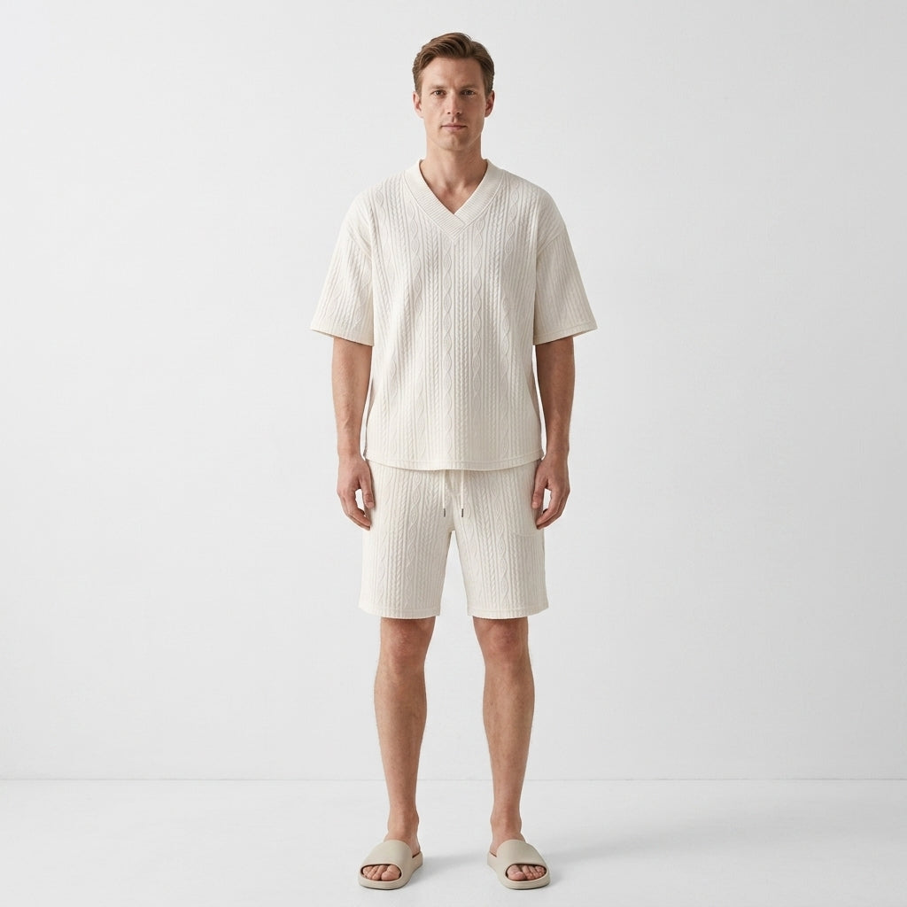 Knitted set with V-neck and shorts for men