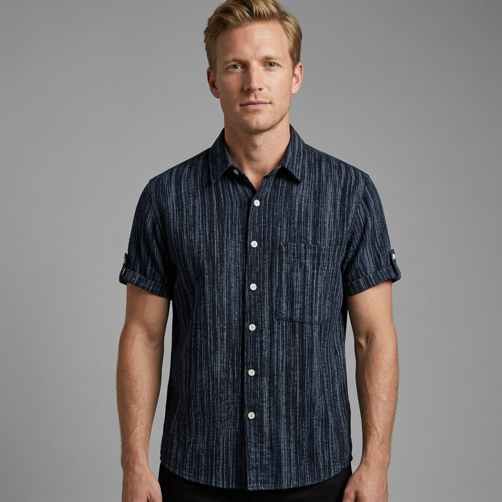 Shirt with Roll-Up Sleeves and Chest Pocket for Men