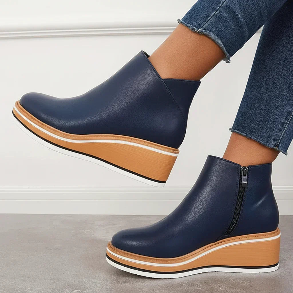 Cozy Wedge Boots Featuring Zip Closure and Colorful Sole
