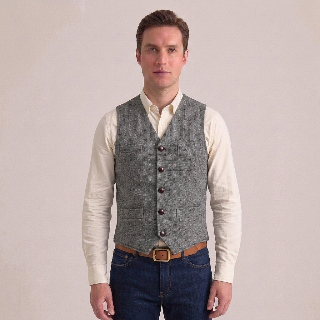 Knitted sleeveless jumper with V-neck and regular fit for men