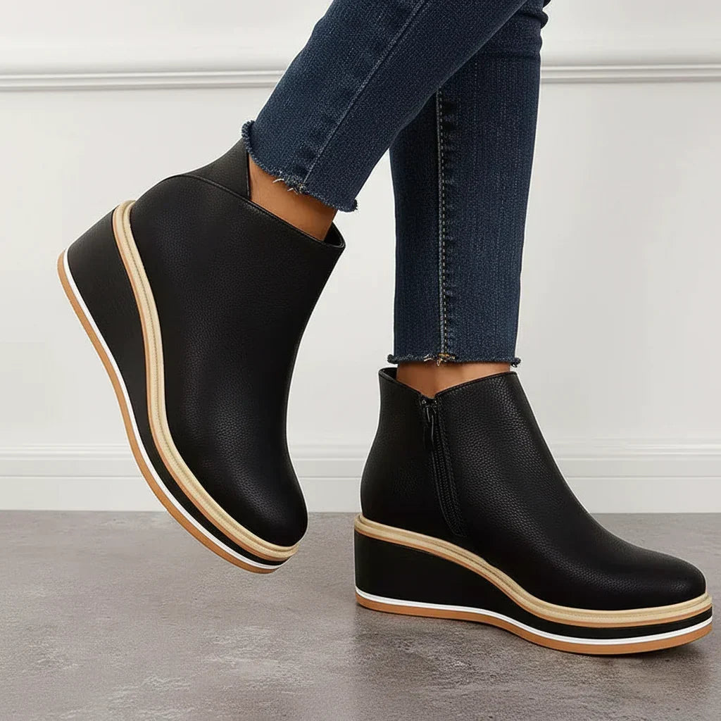 Cozy Wedge Boots Featuring Zip Closure and Colorful Sole