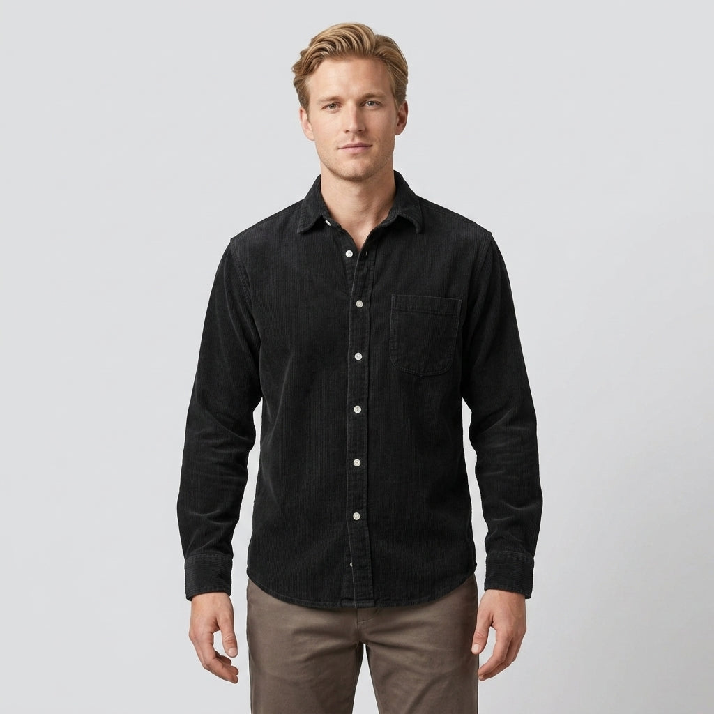 Ribbed Shirt with Chest Pocket for Men