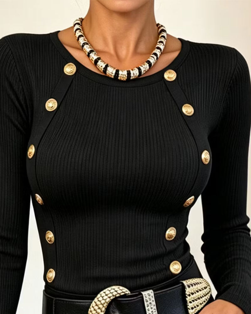 Tailored Long Sleeve Top with Button Details