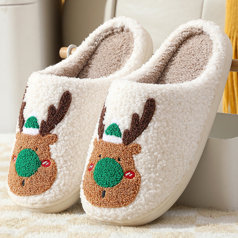Elsa Christmas Moose Pattern Slippers – Plush Lining and Non-Slip Design