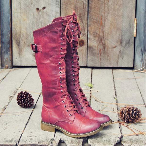 Orthopedic Insole Knee-High Lace-Up Boots
