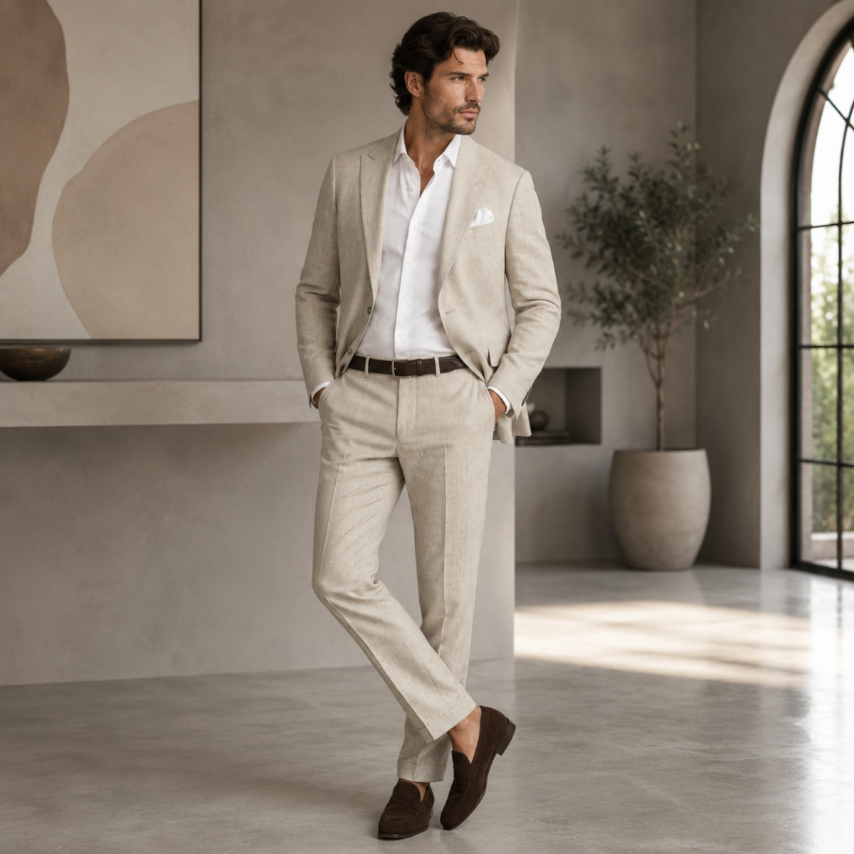 The Hillford Men’s Linen Slim Fit 2 Piece Suit – Blazer and Trousers