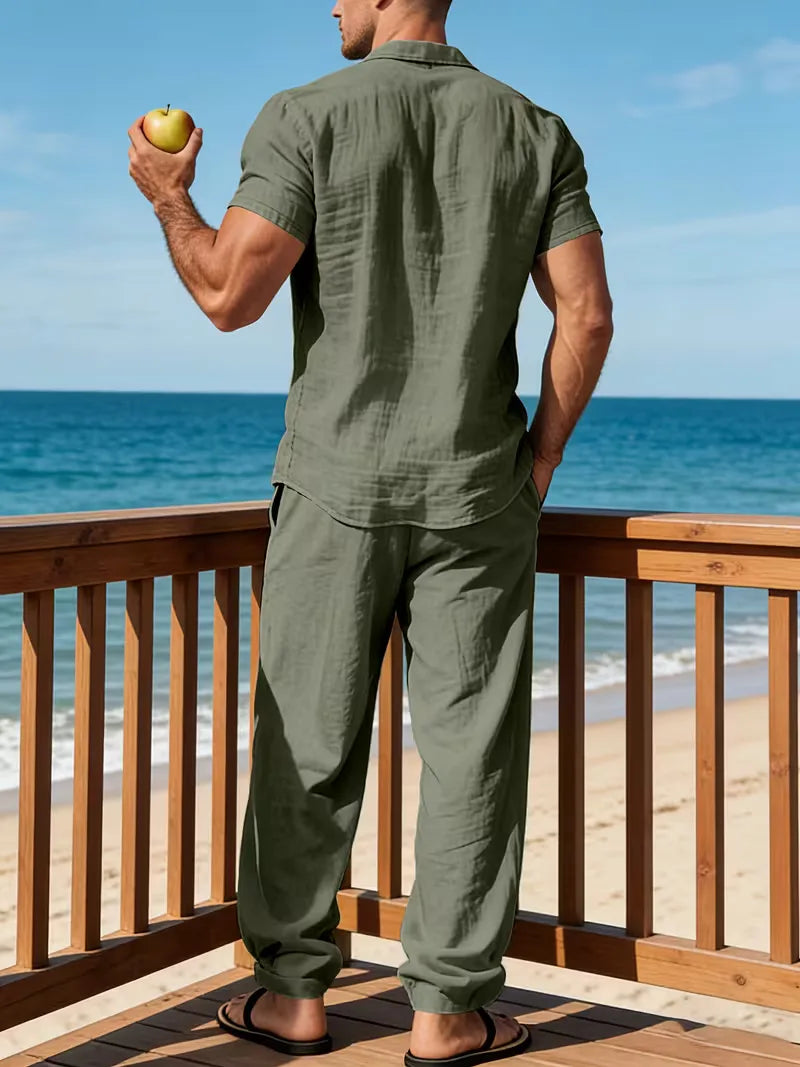Two-Piece Summer Set with Wide Trousers for Men