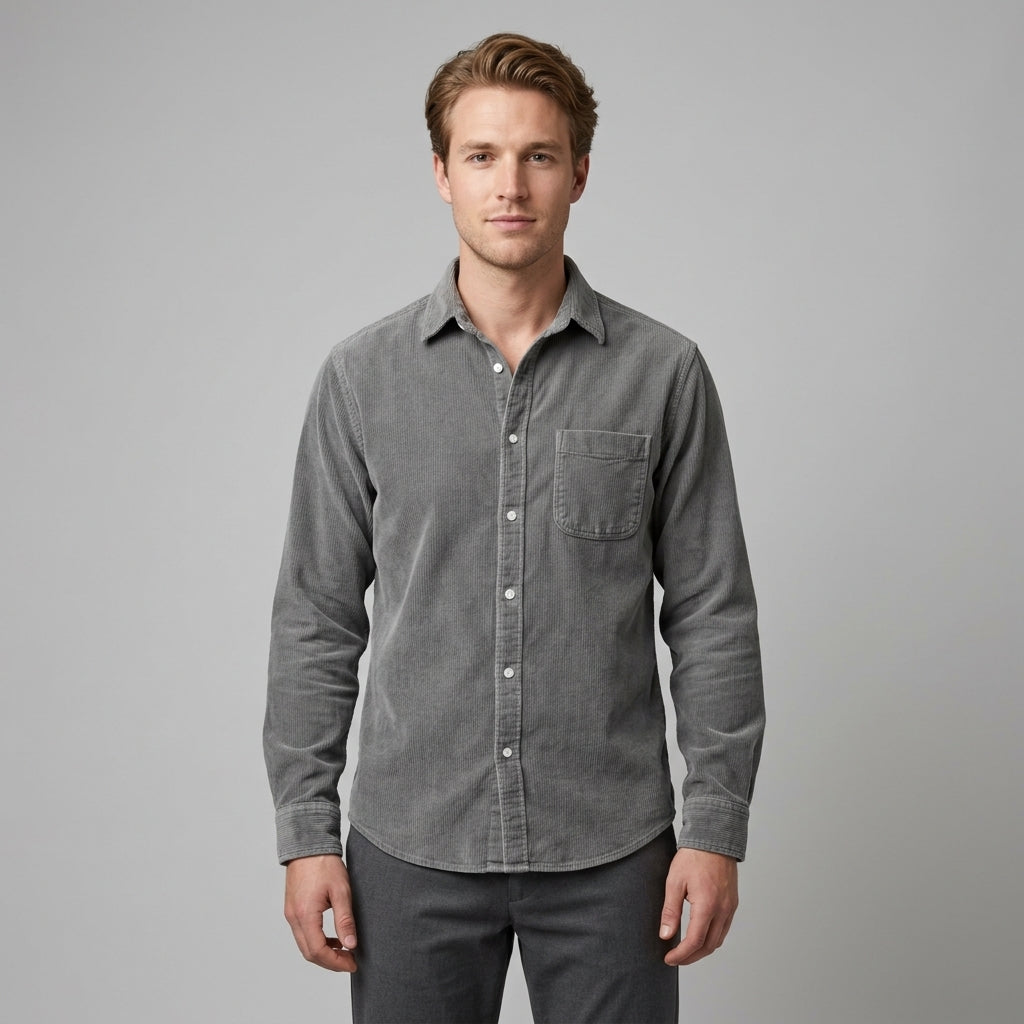 Ribbed Shirt with Chest Pocket for Men