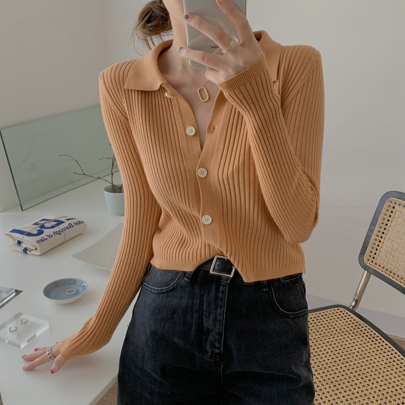 Women's Knitted Long Sleeve Button-Up