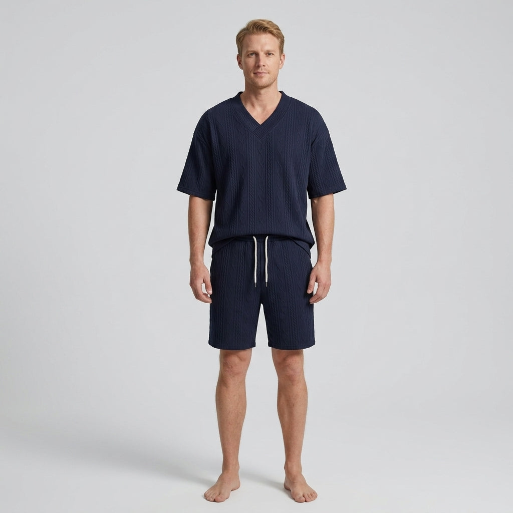Knitted set with V-neck and shorts for men