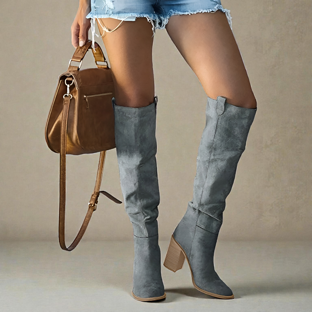 Pull-On Women's Knee-High Block Heel Boots