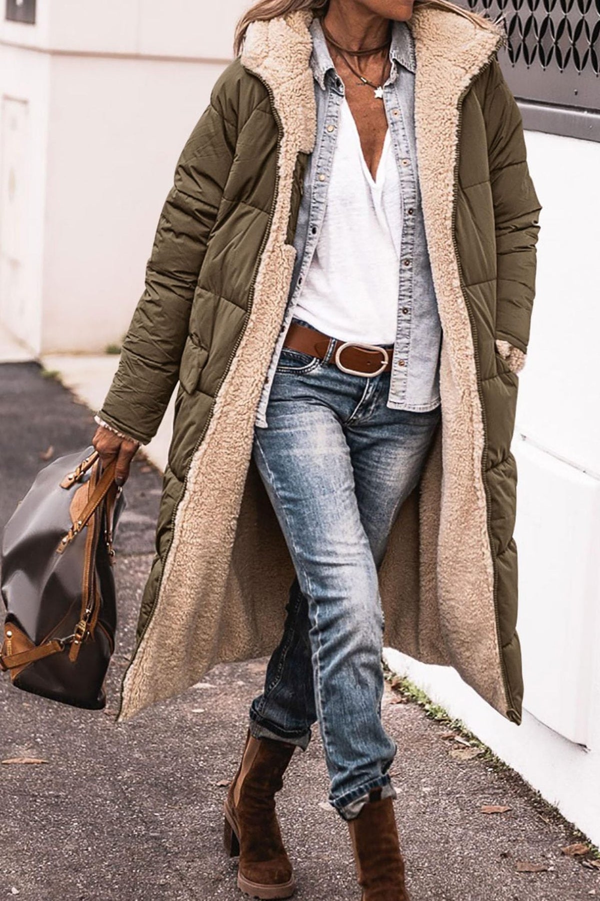 Frida | Cozy Long Padded Coat with Teddy Lining and Hood