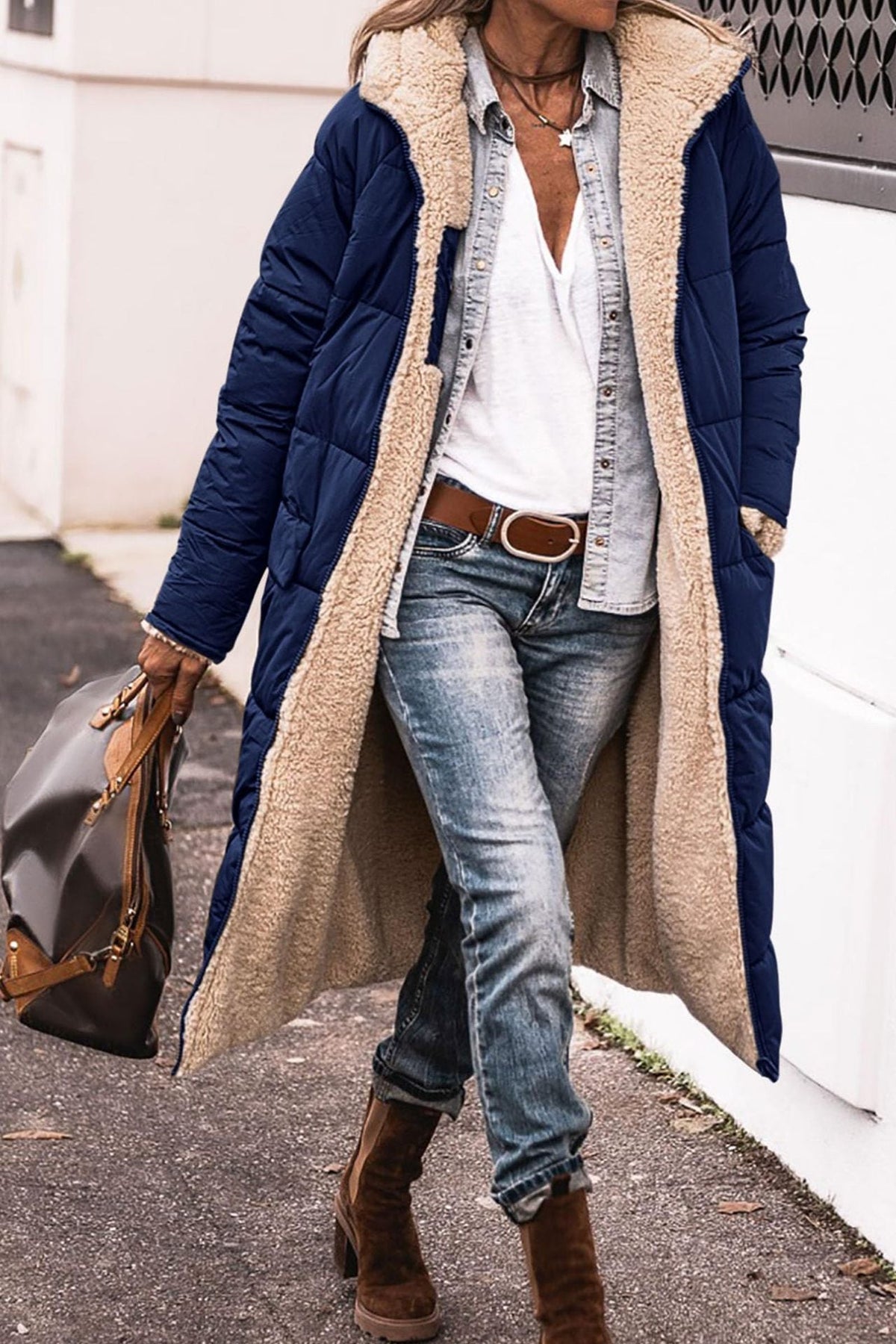 Frida | Cozy Long Padded Coat with Teddy Lining and Hood