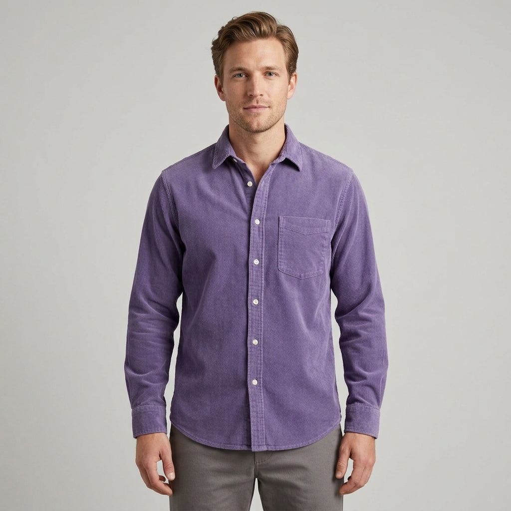 Ribbed Shirt with Chest Pocket for Men