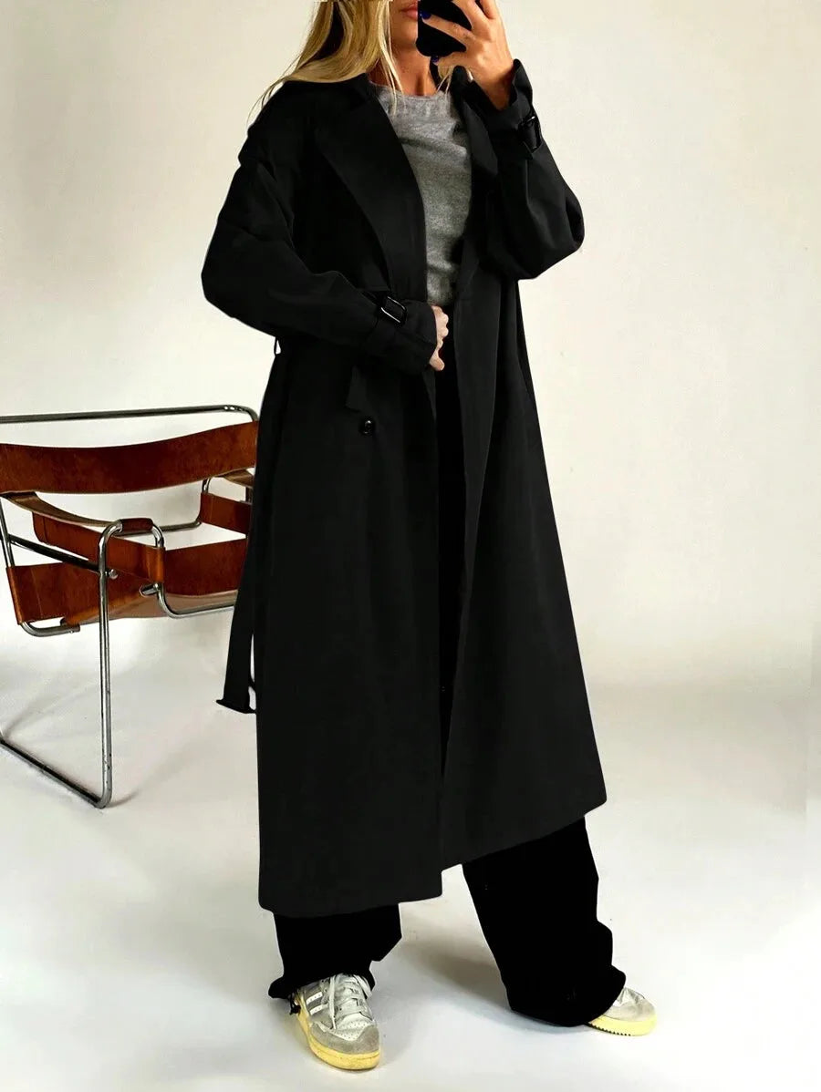 Long Trench Coat for Women with Belt