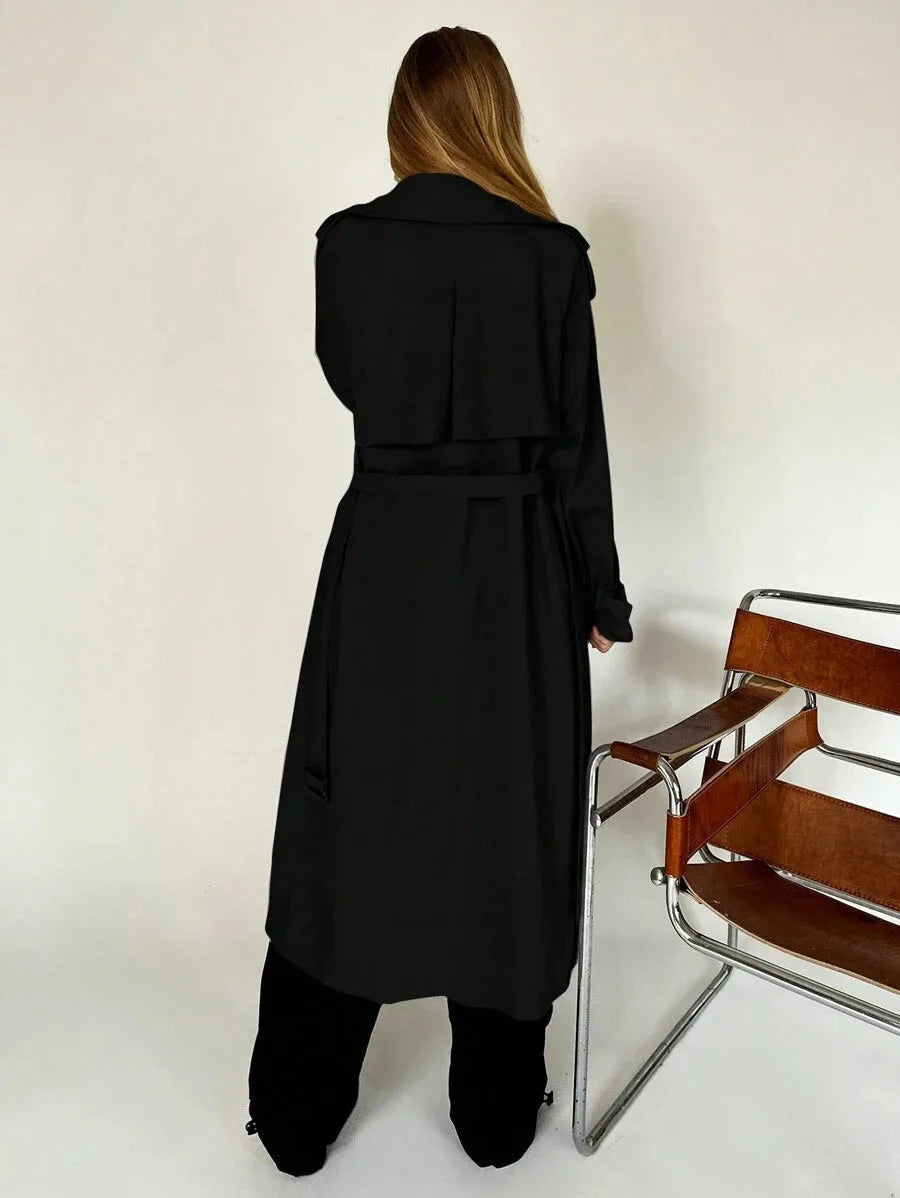 Long Trench Coat for Women with Belt