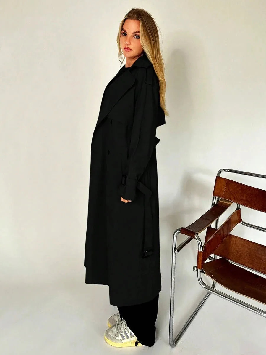 Long Trench Coat for Women with Belt