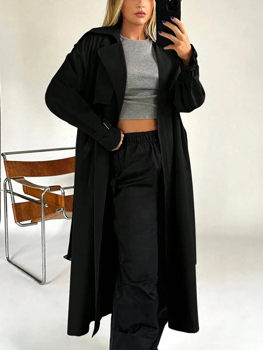 Long Trench Coat for Women with Belt