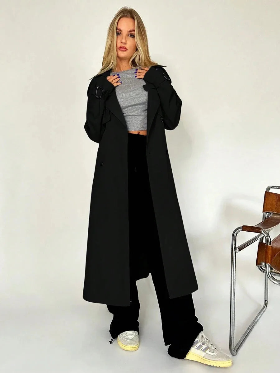 Long Trench Coat for Women with Belt