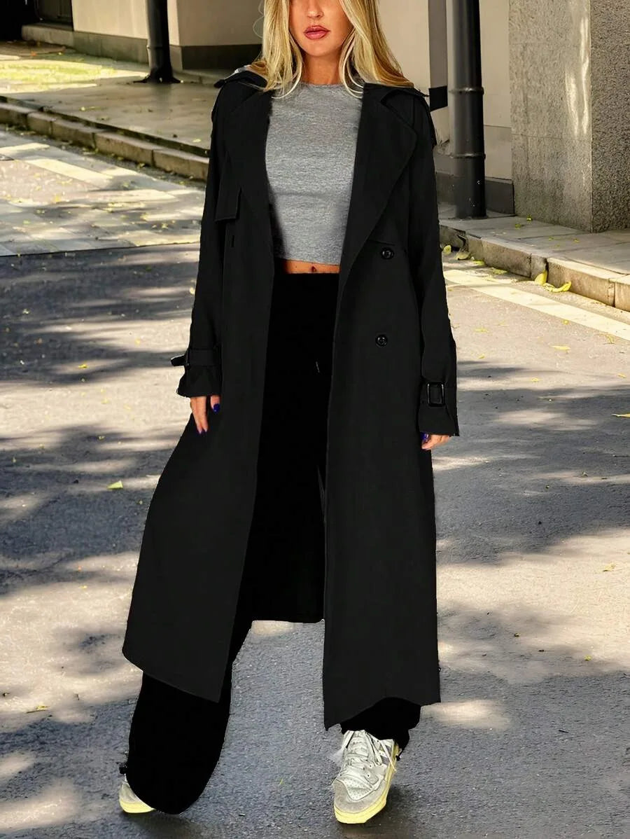 Long Trench Coat for Women with Belt