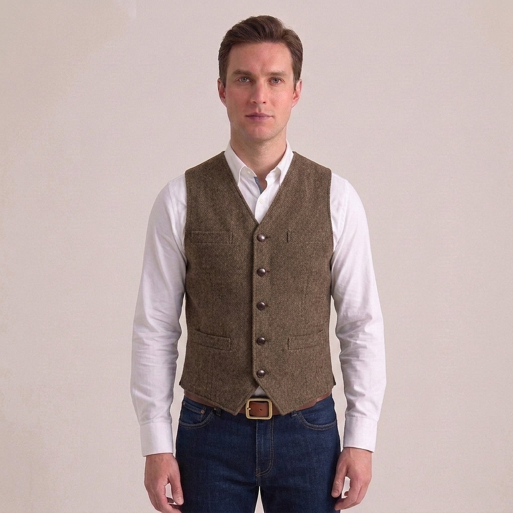 Knitted sleeveless jumper with V-neck and regular fit for men