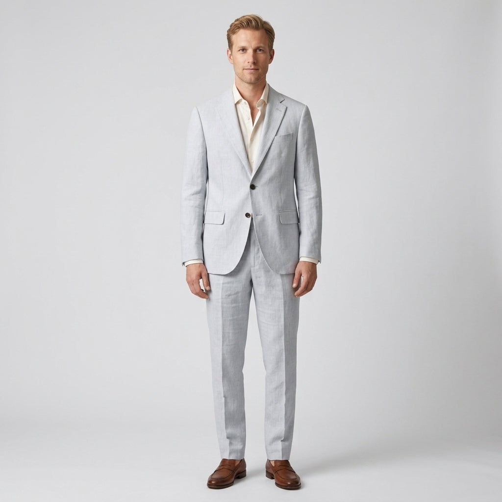Suit with Notched Lapel and Flap Pockets for Men