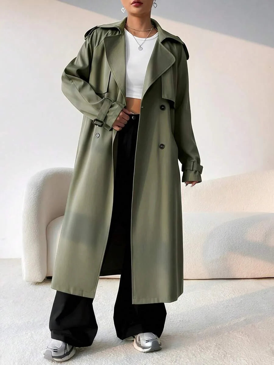 Long Trench Coat for Women with Belt