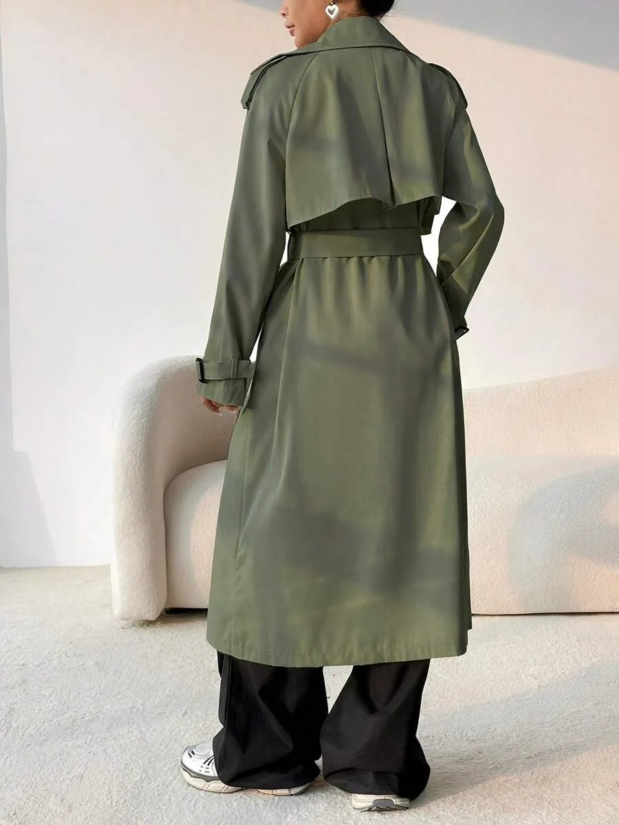 Long Trench Coat for Women with Belt
