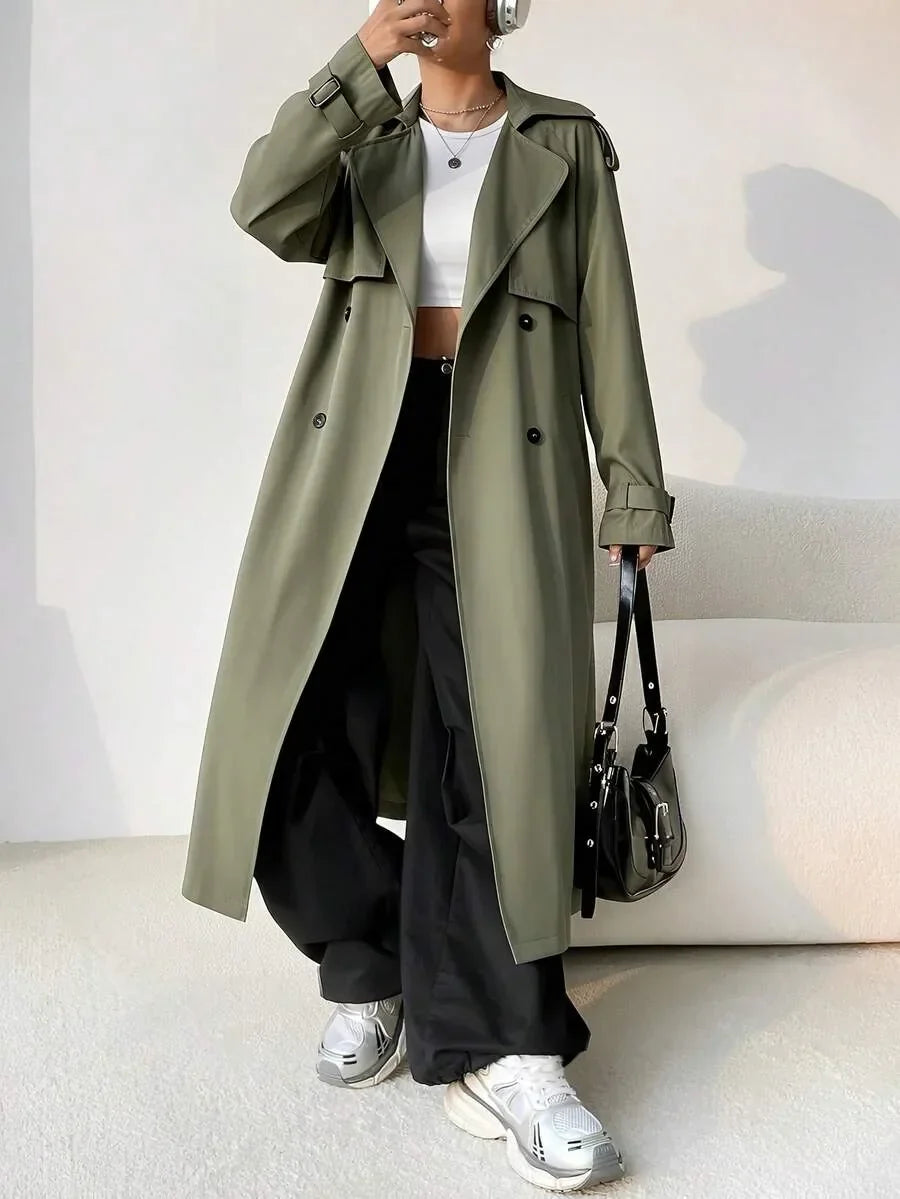 Long Trench Coat for Women with Belt