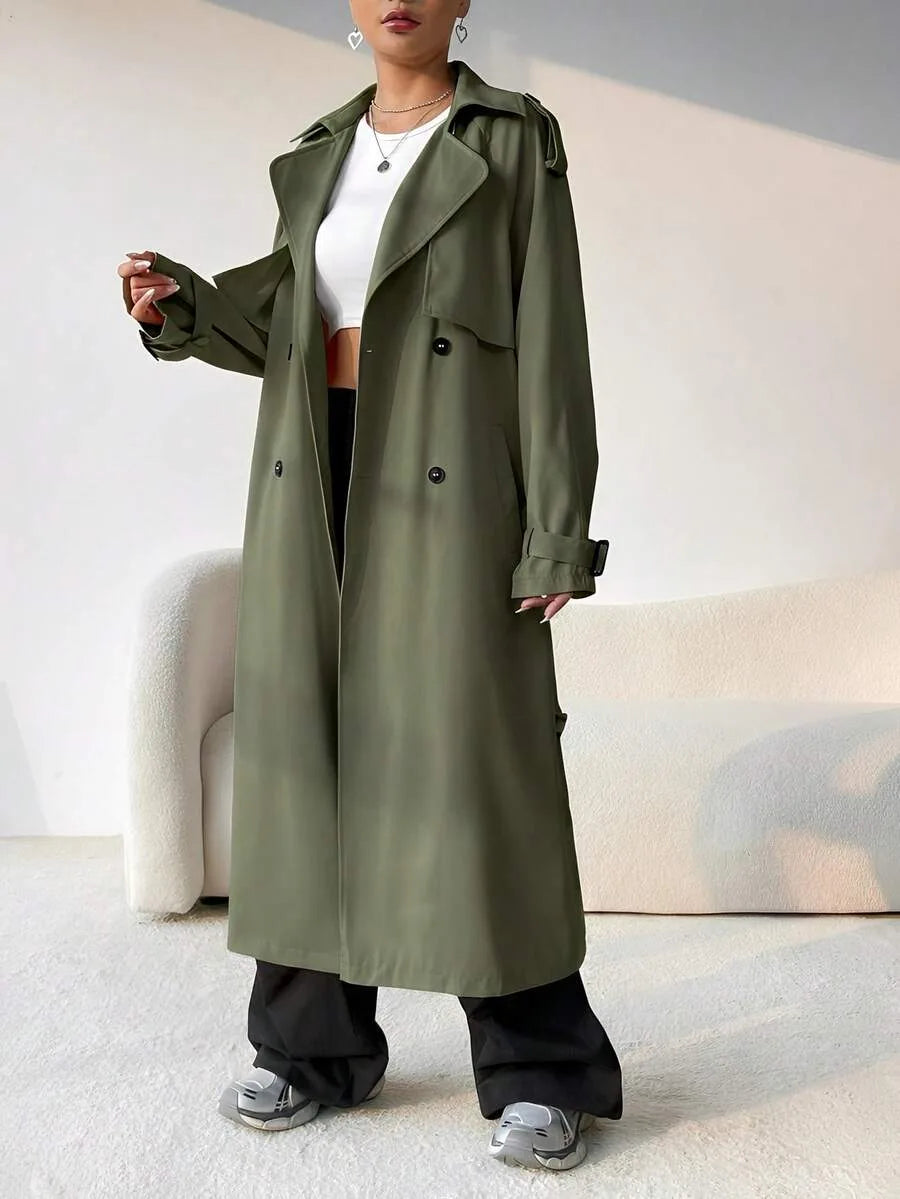 Long Trench Coat for Women with Belt