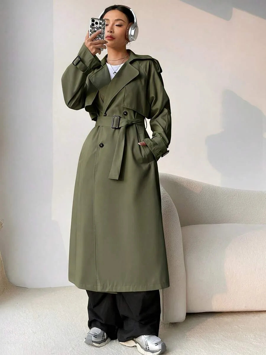 Long Trench Coat for Women with Belt