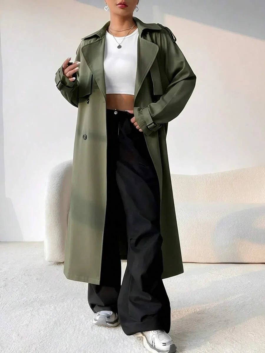 Long Trench Coat for Women with Belt