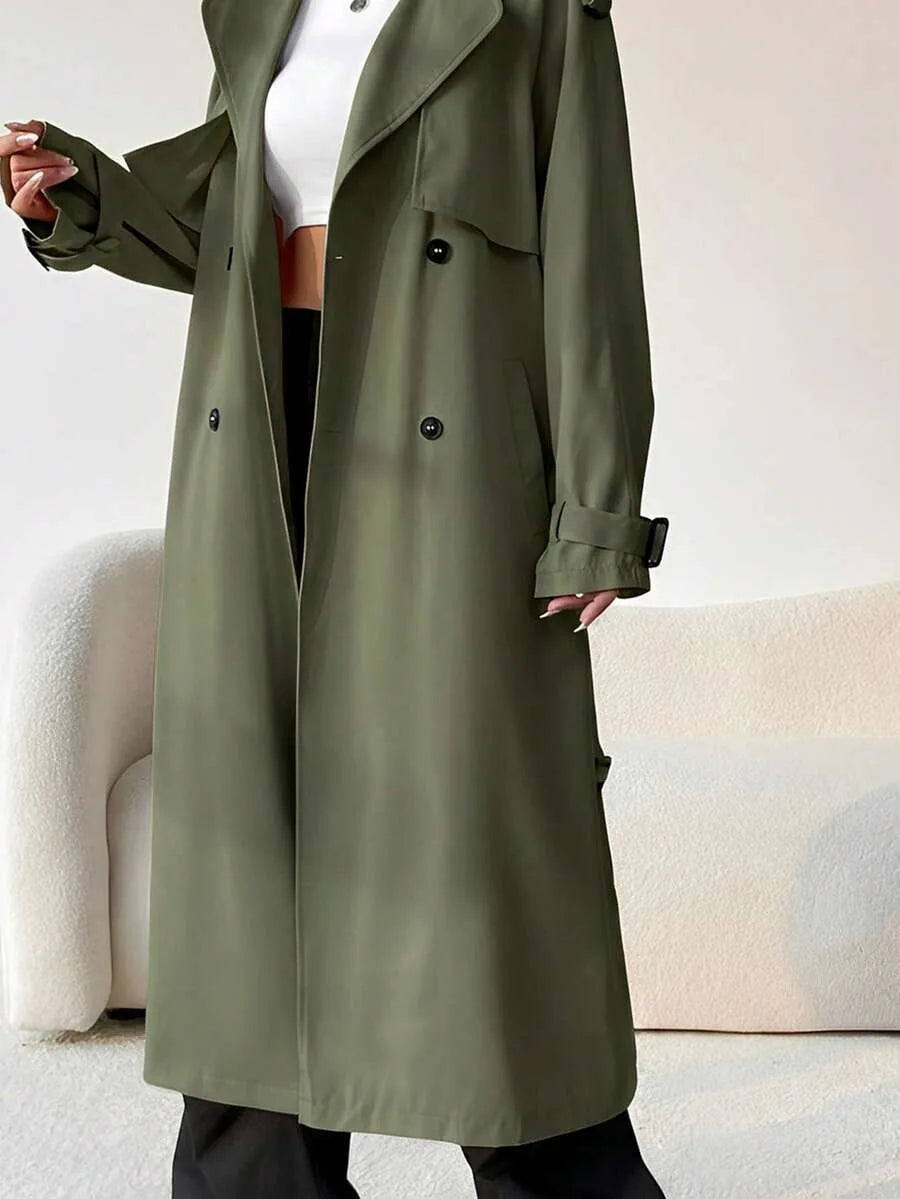 Long Trench Coat for Women with Belt