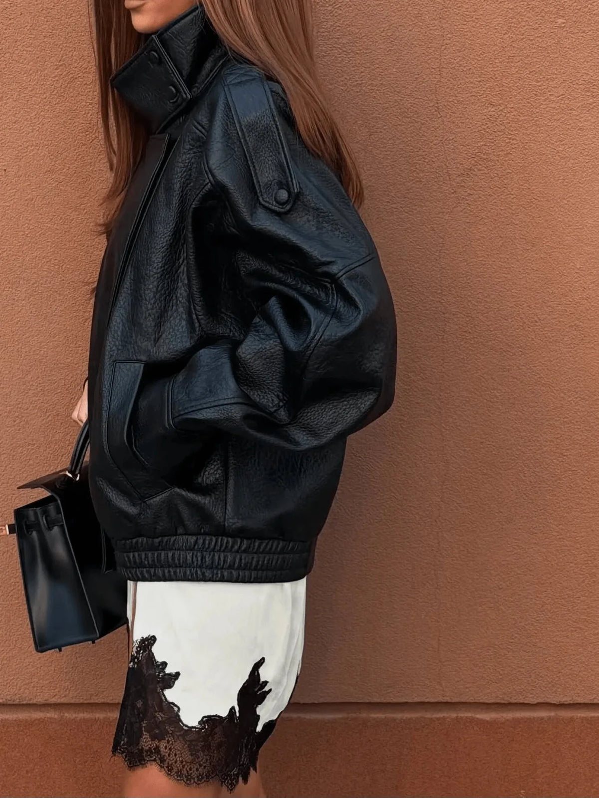 Leather Jacket for Women with Asymmetrical Closure